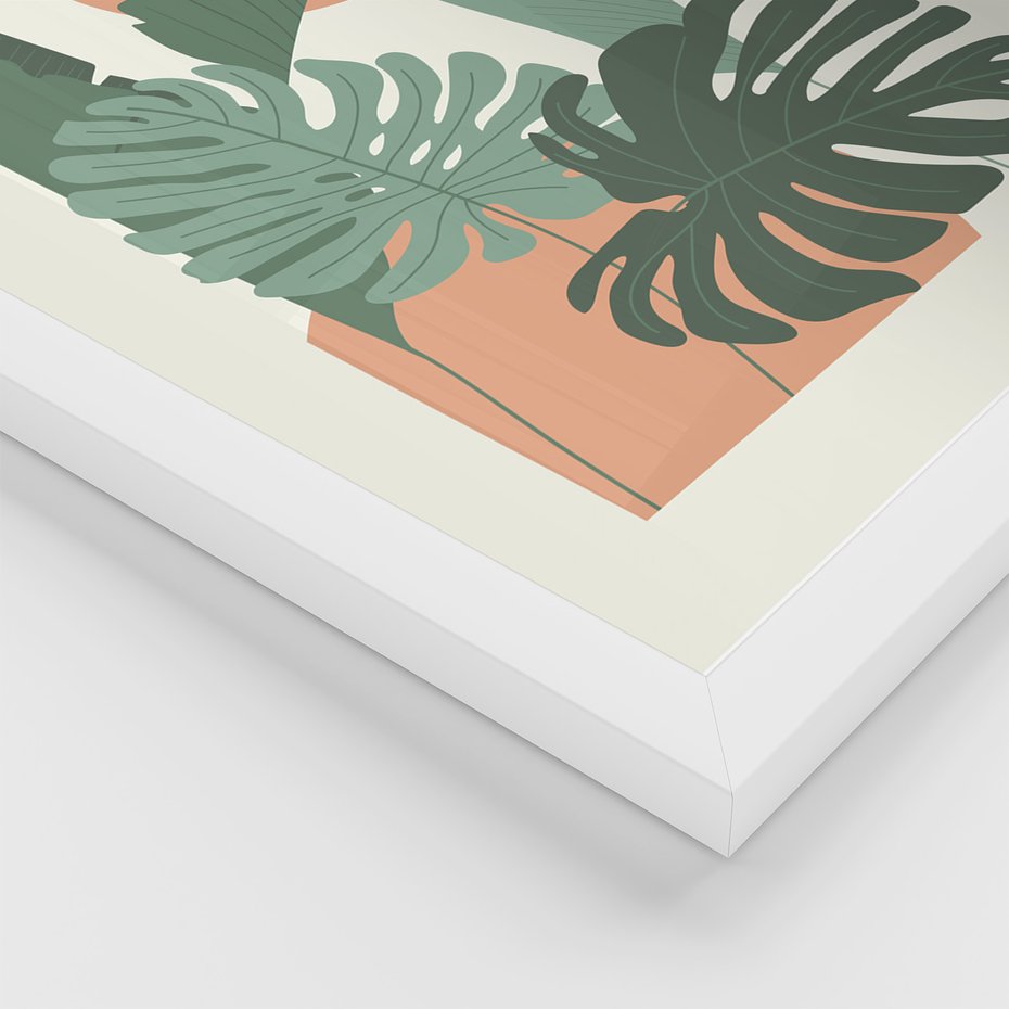 Zestaw obrazy w ramie 30x40 galeria - Liście, graficzne, boho, monstera - rama biała