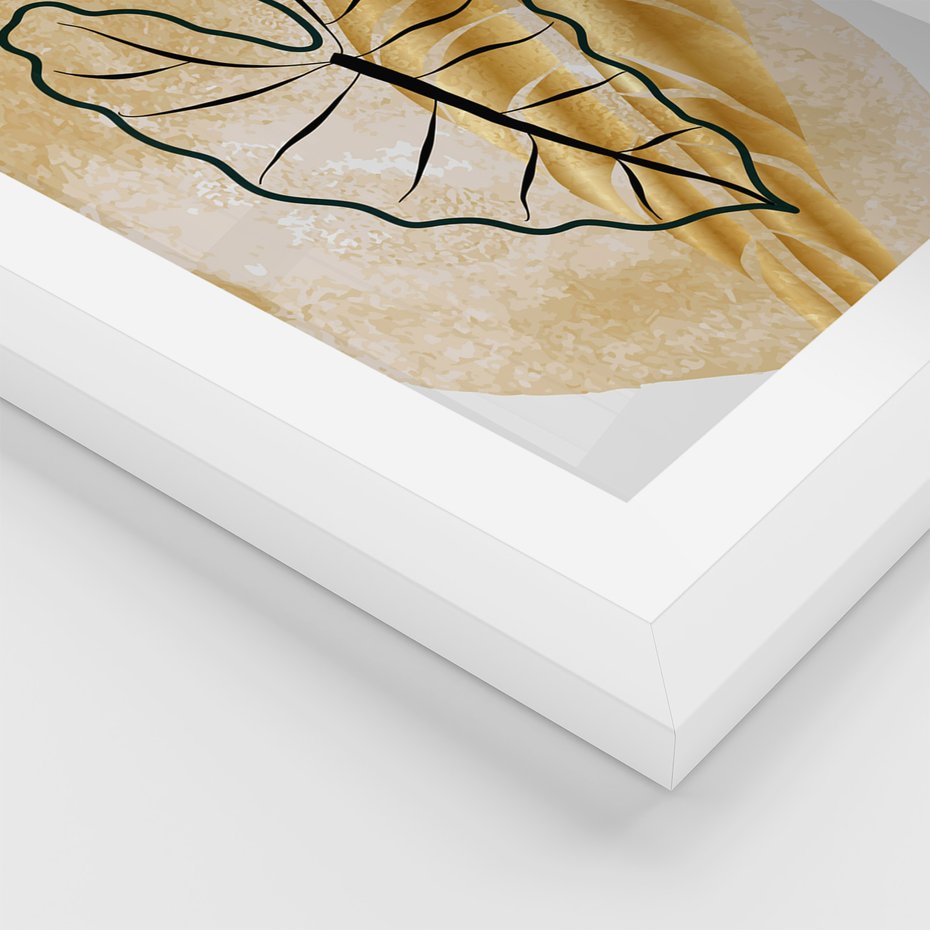 Zestaw obrazy w ramie 40x50 galeria - Złote, liście, monstera, akwarela - rama biała