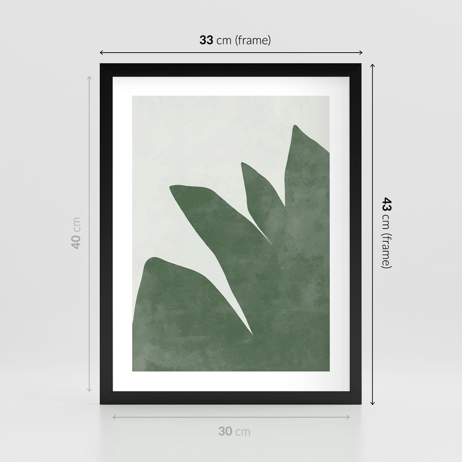Plakat w ramie 30x40 - Oaza Harmonii - abstrakcyjny kształt, zielony plakat - rama czarna