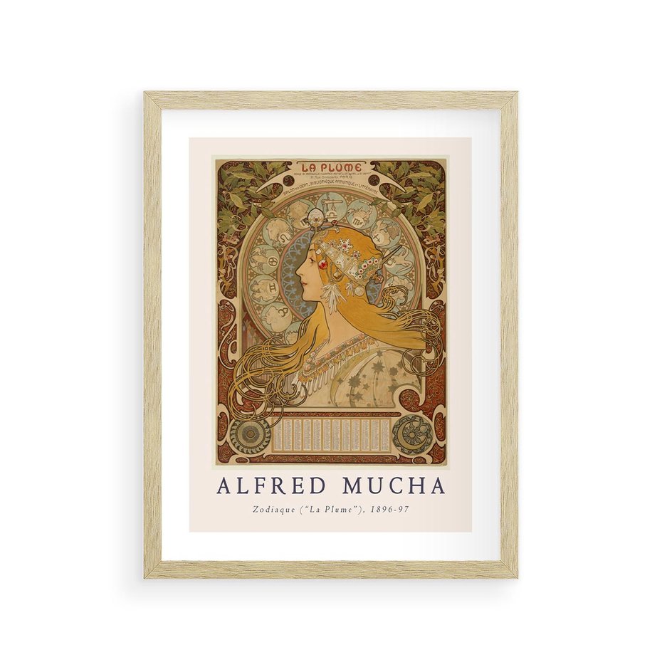 Plakat w ramie 30x40 - Mucha: Reprodukcja i Typografia na Plakacie - reprodukcja, alfons mucha - rama drewno