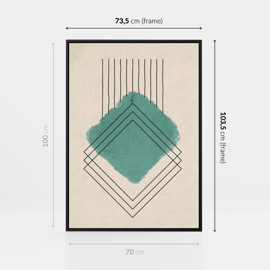 Obraz w ramie 70x100 - Impresje Przestrzeni - akwarelowa plama, geometryczne szkicowane kształty - rama czarna