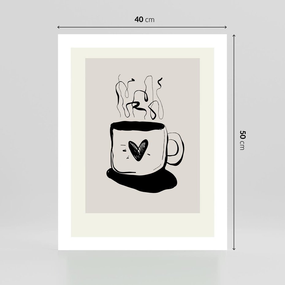 Plakat bez ramy 40x50 - Grafika Kubka w Czerni i Bieli - kubek, grafika