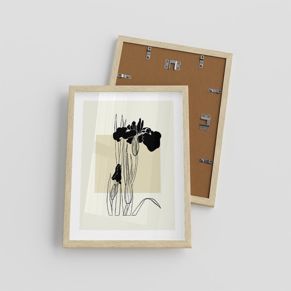 Plakat w ramie 30x40 - Rozkwitające w konturach - irys, kwiaty - rama drewno