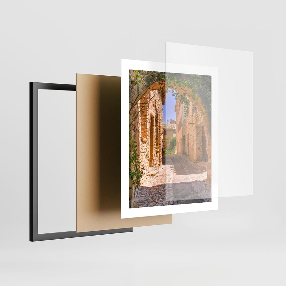 Plakat w ramie 40x50 - Malownicza uliczka w perspektywie - uliczka, perspektywa - rama czarna