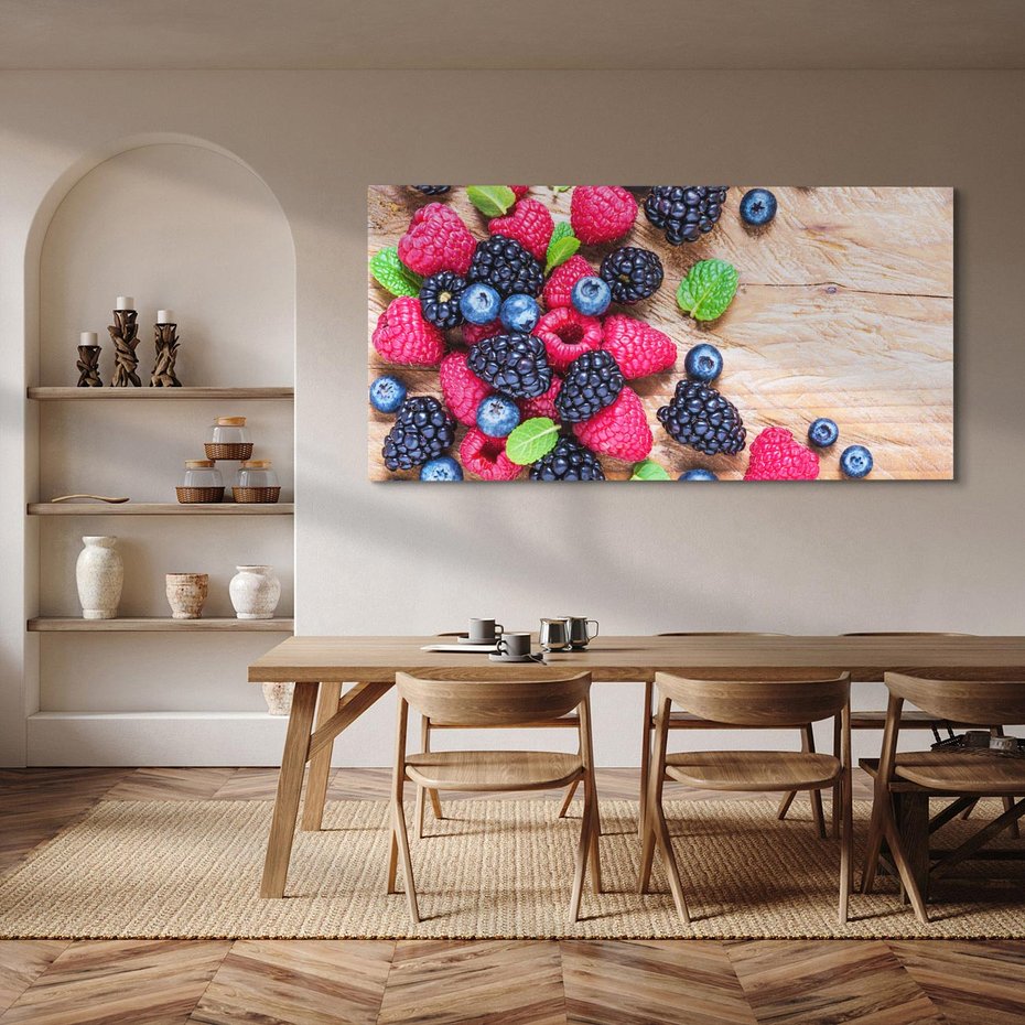 Obraz na płótnie 140x70 - Smak malin i borówek - owoce, leśne