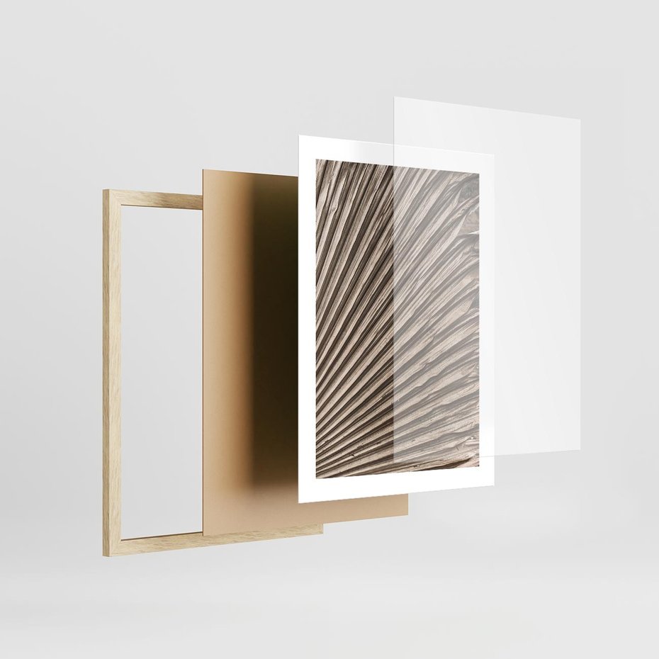 Plakat w ramie 30x40 - Liść Palmy w Wyjątkowej Kompozycji - suchy liść palmy, boho styl - rama drewno