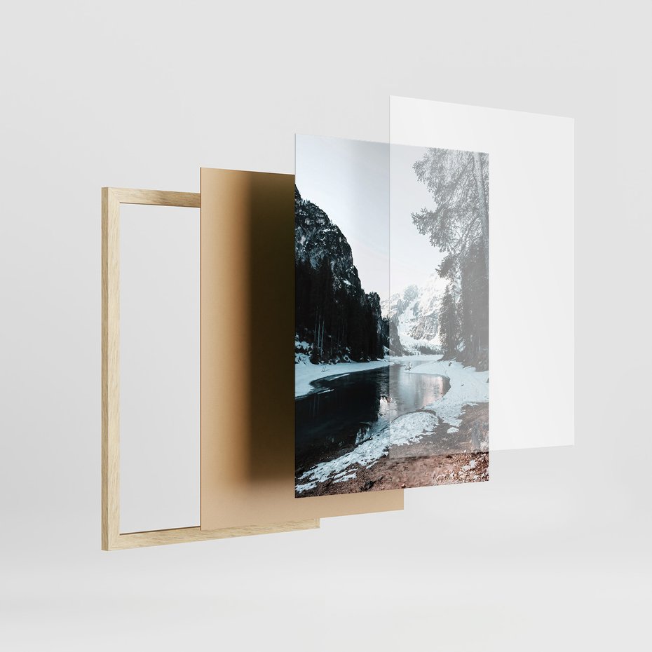 Zestaw obrazy w ramie 30x40 galeria - Las, domek, w, górach, zimą - rama drewno