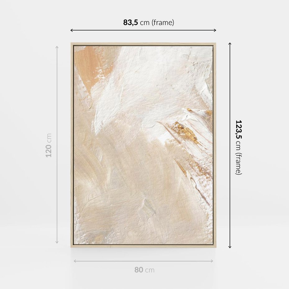 Obraz w ramie 80x120 - Elegancja w Złocistym Chaosie - złoto beż, abstrakcja - rama drewno