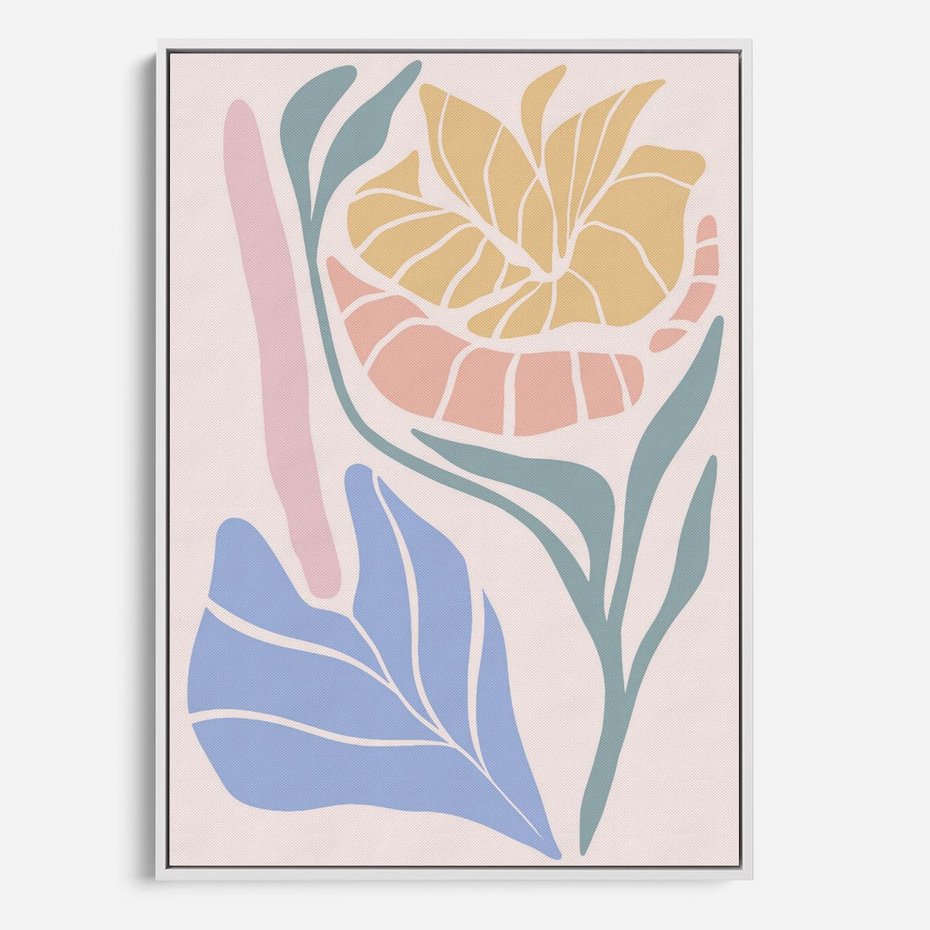 Obraz w ramie 80x120 - Kwiatowe Granice Kształtów - nowoczesny plakat, kwiaty w pastelowych kolorach - rama biała