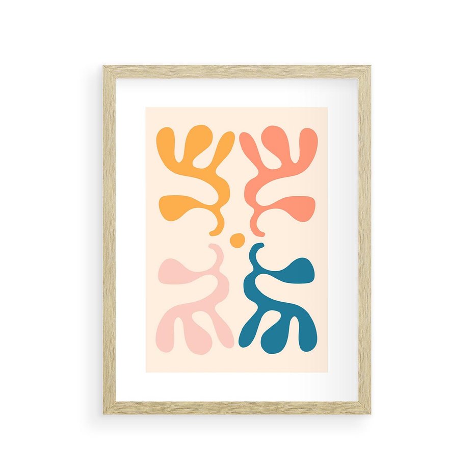 Plakat w ramie 30x40 - Migotliwe Akwarelowe Kontury - absrakcyjne dziwne formy, nowoczesny plakat - rama drewno