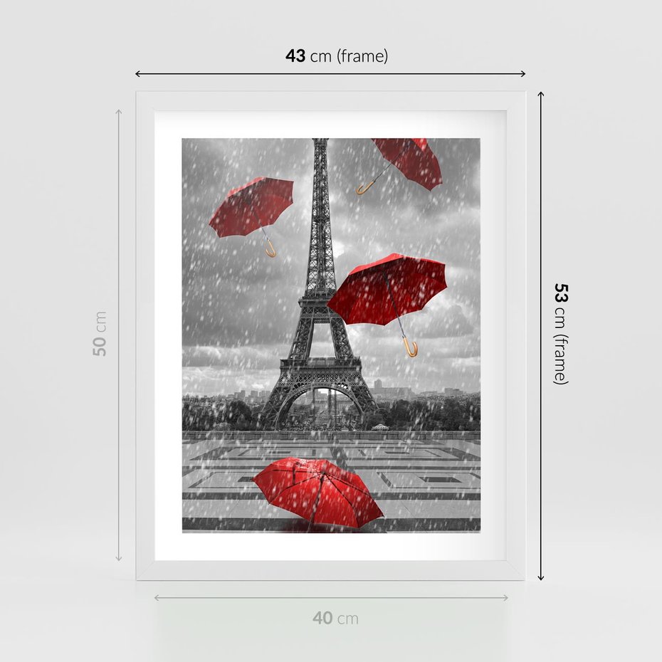 Plakat w ramie 40x50 - Czarno-biała magia Eiffla - Eiffla, Paryż - rama biała