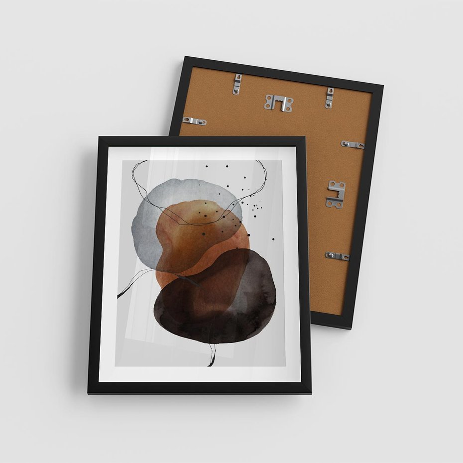 Plakat w ramie 40x50 - Kolorowe Wizje - abstrakcyjne plamy akwarelowe, czarny szkic - rama czarna