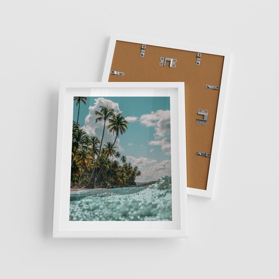 Plakat w ramie 40x50 - Rajskie Wakacje - plaża, palmy - rama biała