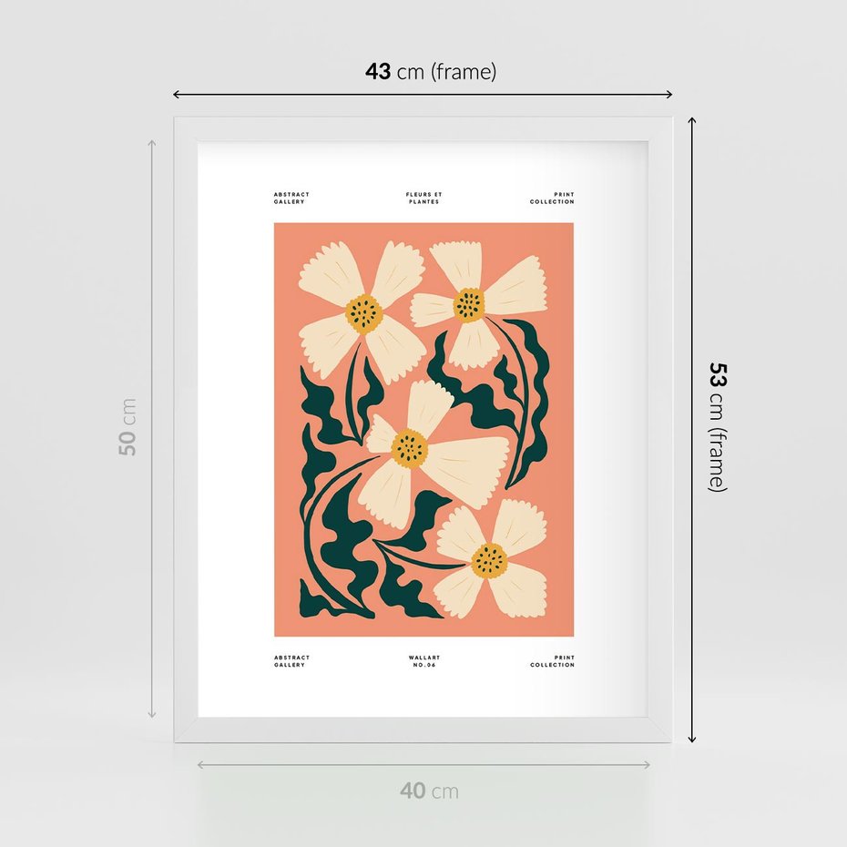 Plakat w ramie 40x50 - Refleksje w roślinnym odbiciu - kwiatowa kompozycja, minimalizm - rama biała