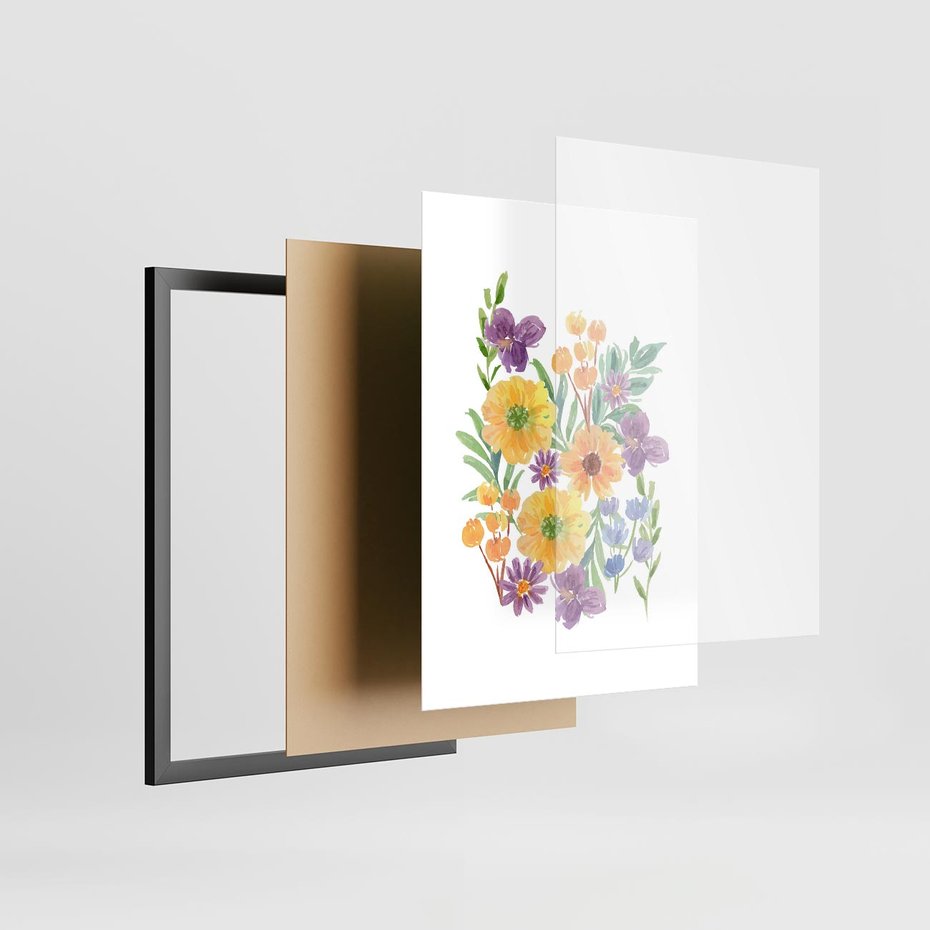 Plakat w ramie 50x70 - Kwiatowe Wibracje - akwarelowe polne kwiaty, minimalistyczny plakat - rama czarna