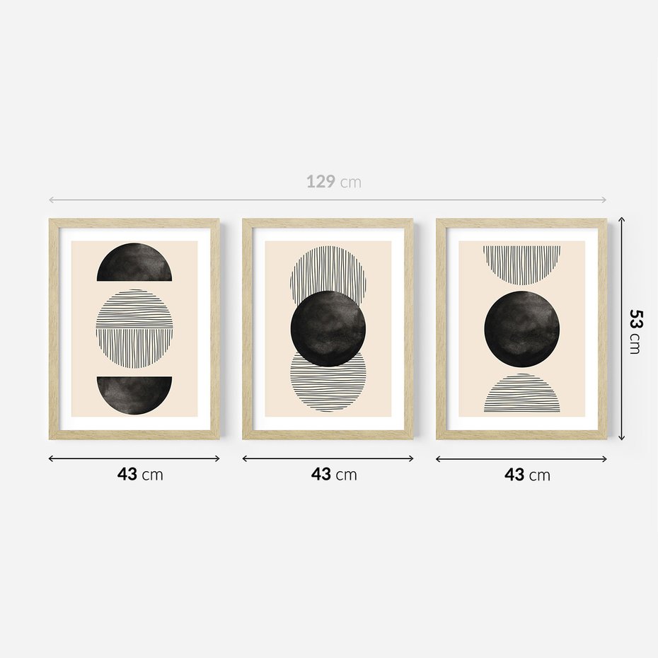 Zestaw obrazy w ramie 40x50 galeria - Geometryczne, grafiki, czarno, biały - rama drewno