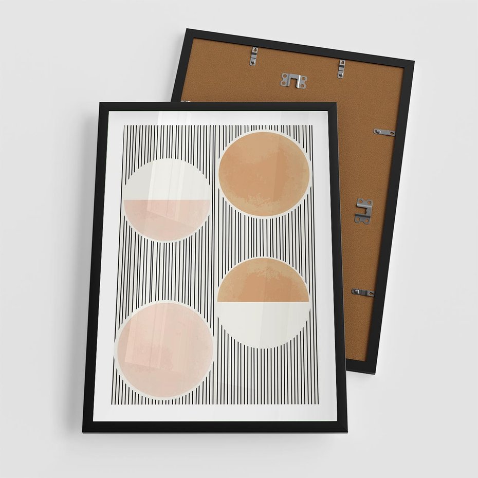 Plakat w ramie 50x70 - Przenikające Kształty - abstrkacyjna nowoczesna sztuka, koła okręgi - rama czarna