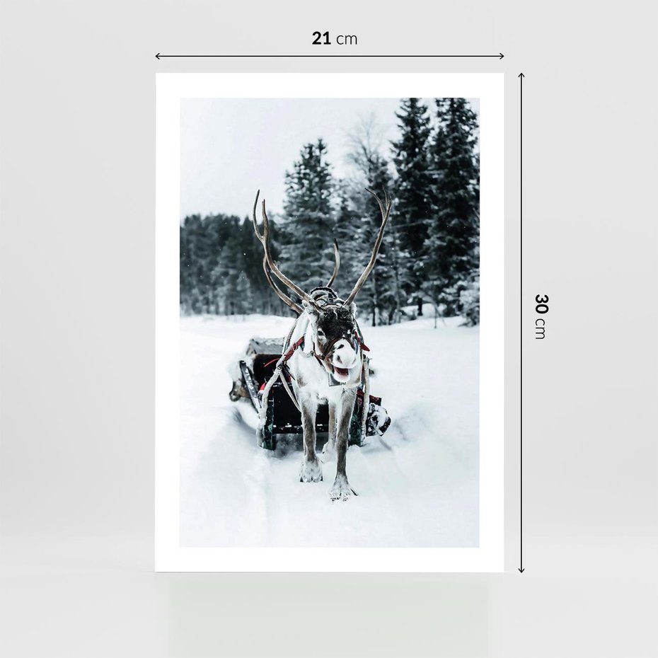 Plakat bez ramy 21x30 - Świąteczna Przygoda - renifer, śnieg