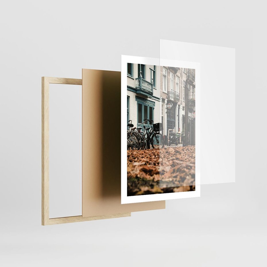 Plakat w ramie 50x70 - Rowery w Mieście pełnym Liści - rower, miasto - rama drewno