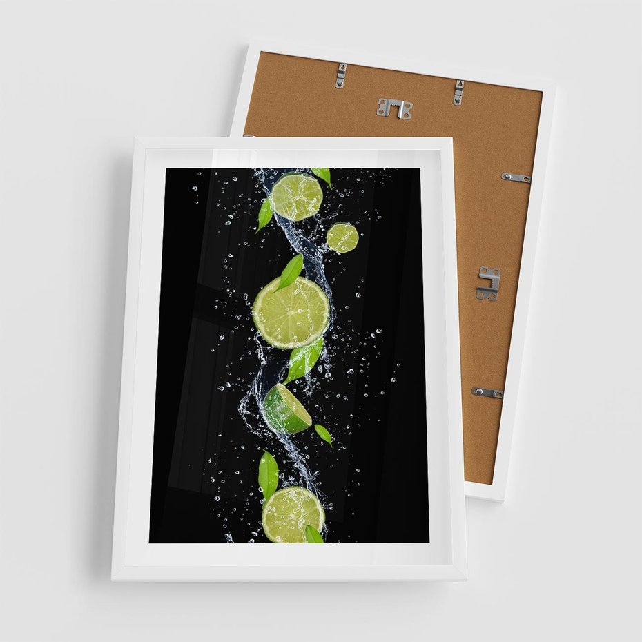 Plakat w ramie 50x70 - Świeżość Cytrusów - limonki, cytryny - rama biała
