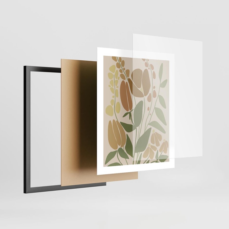 Plakat w ramie 40x50 - Beżowo i Roślinnie - nowoczesny plakat, roślinność - rama czarna
