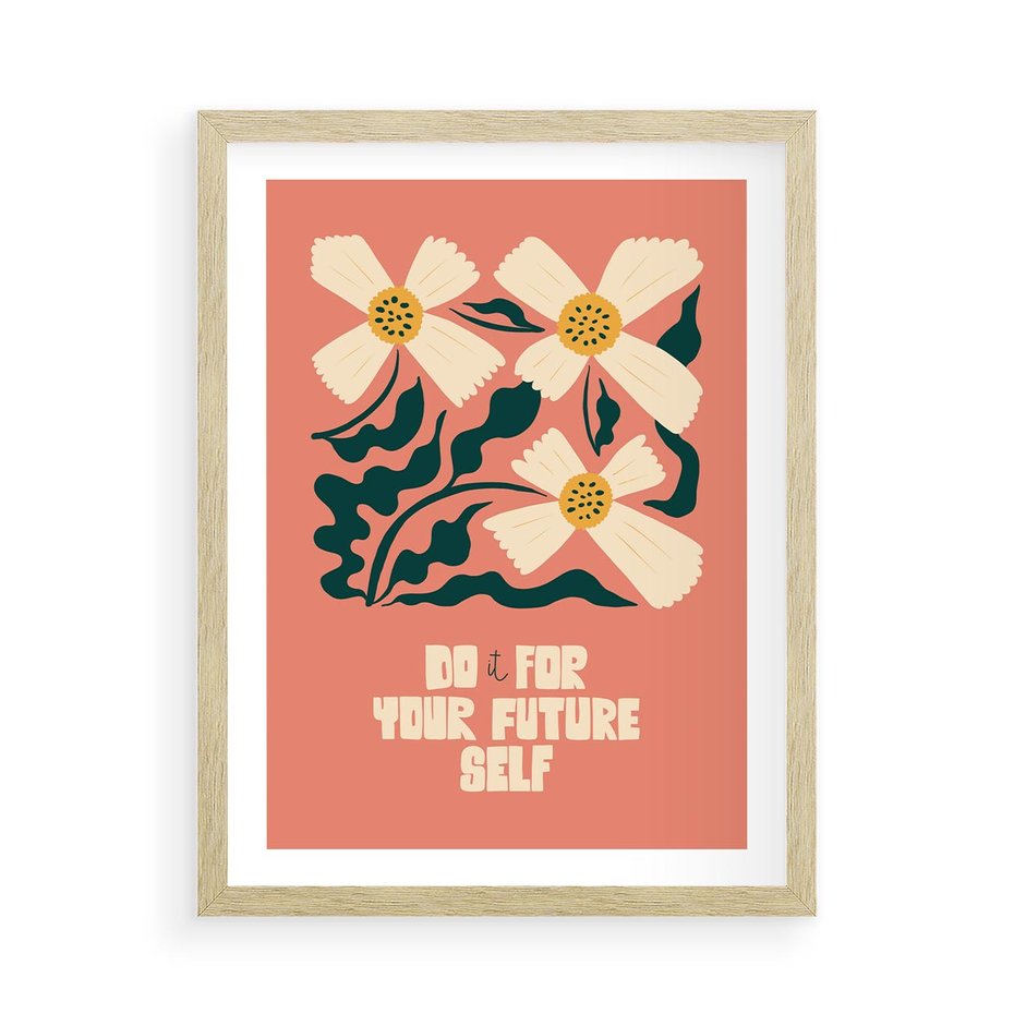 Plakat w ramie 50x70 - Mgliste Refleksje - nowoczesny plakat, różowe tło - rama drewno