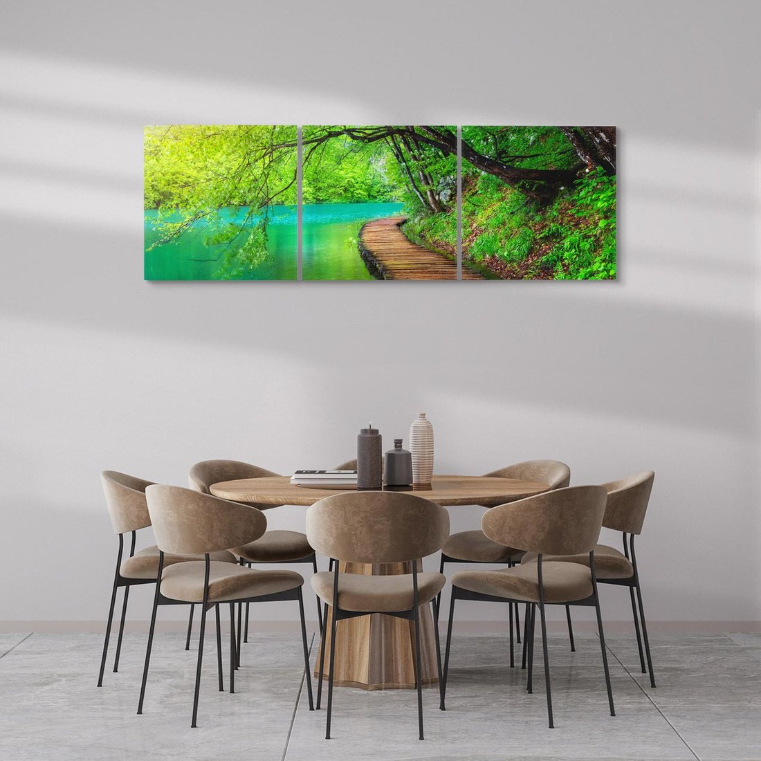 Obraz na płótnie 120x40 - Spokój nad jeziorem: Zatop się w naturze - jezioro, drzewa