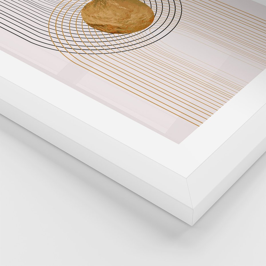 Zestaw obrazy w ramie 40x50 galeria - Minimalizm, japońskie, kształty, złoto - rama biała