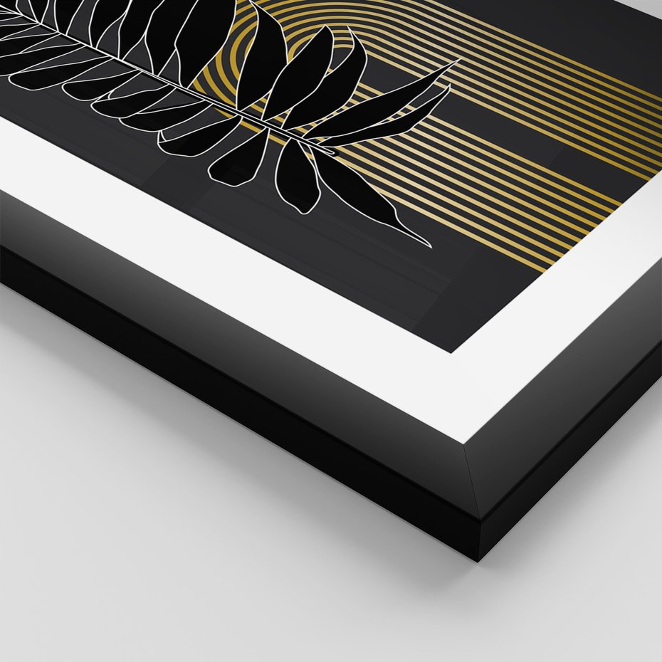 Zestaw obrazy w ramie 30x40 galeria - Złoto, liście, monstery - rama czarna