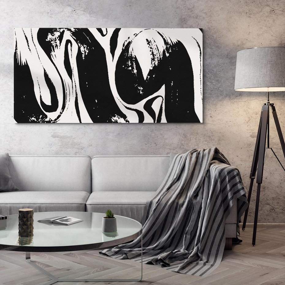Obraz na płótnie 120x60 - Wibracje w ciemnościach duszy - czarno biała abstrakcja, nieregularne rozmyte linie