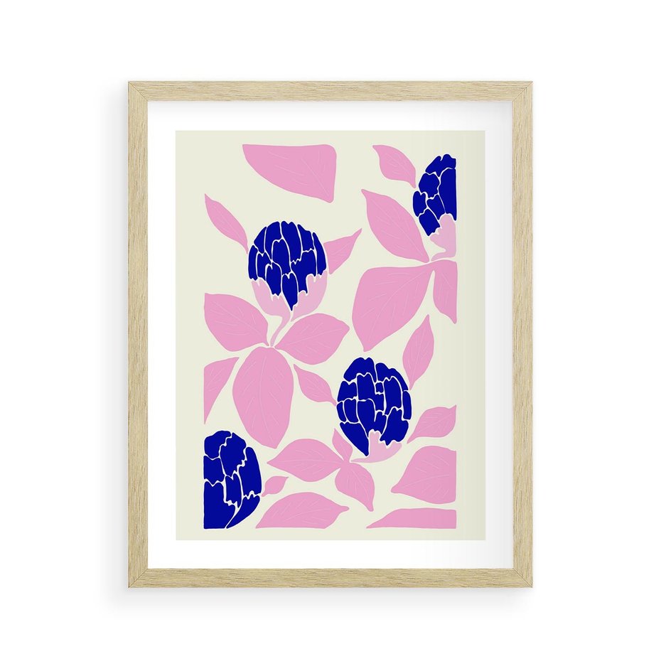 Plakat w ramie 40x50 - Impresje deszczu - nowoczesna kompozycja, kwiaty - rama drewno