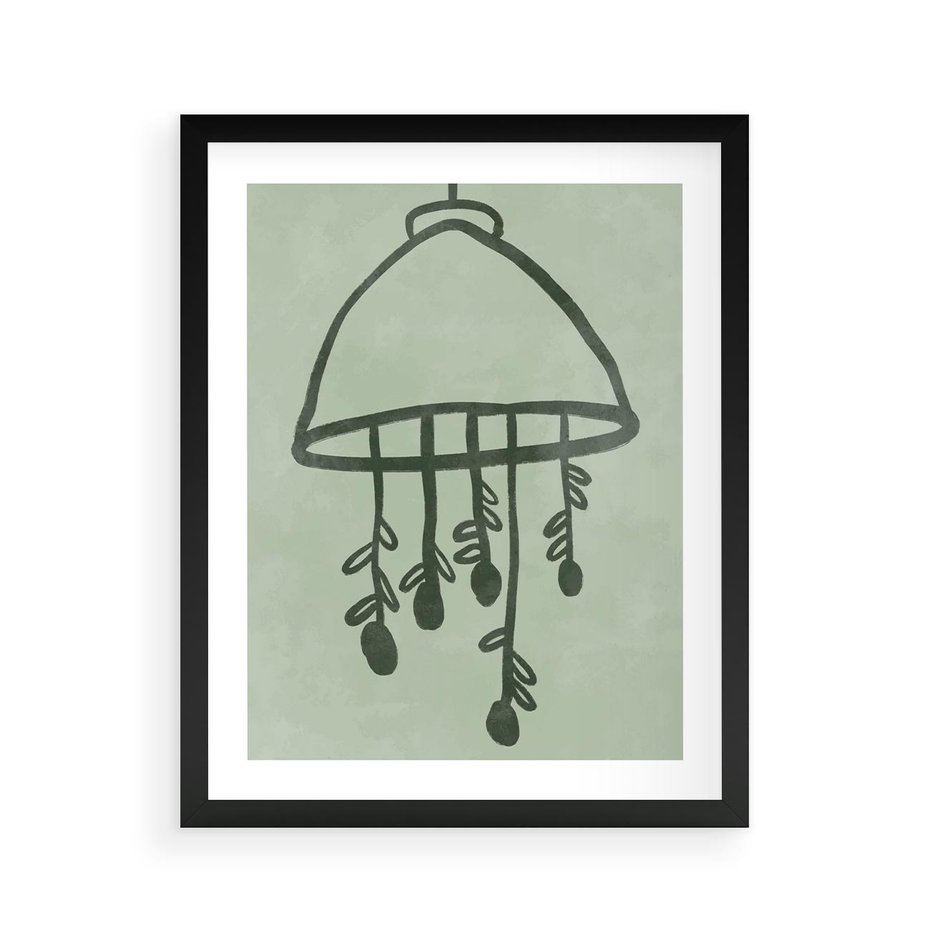 Plakat w ramie 40x50 - Zieleń Inspirującego Spokoju - plakat z abstrakcyjną zieloną lampą, skandynawski design - rama czarna