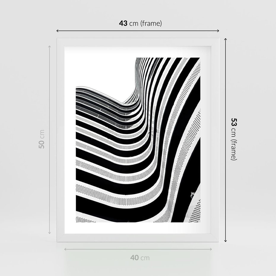 Plakat w ramie 40x50 - Nowoczesność w Monochromii - nowoczesna architektura, czarno białe zdjęcie - rama biała
