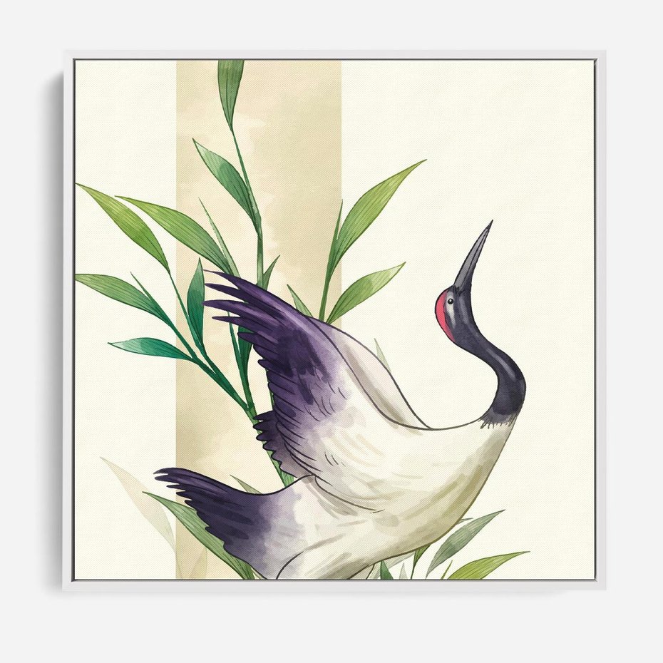 Obraz w ramie 50x50 - Migocące Ptaki - japońska sztuka, ptak - rama biała