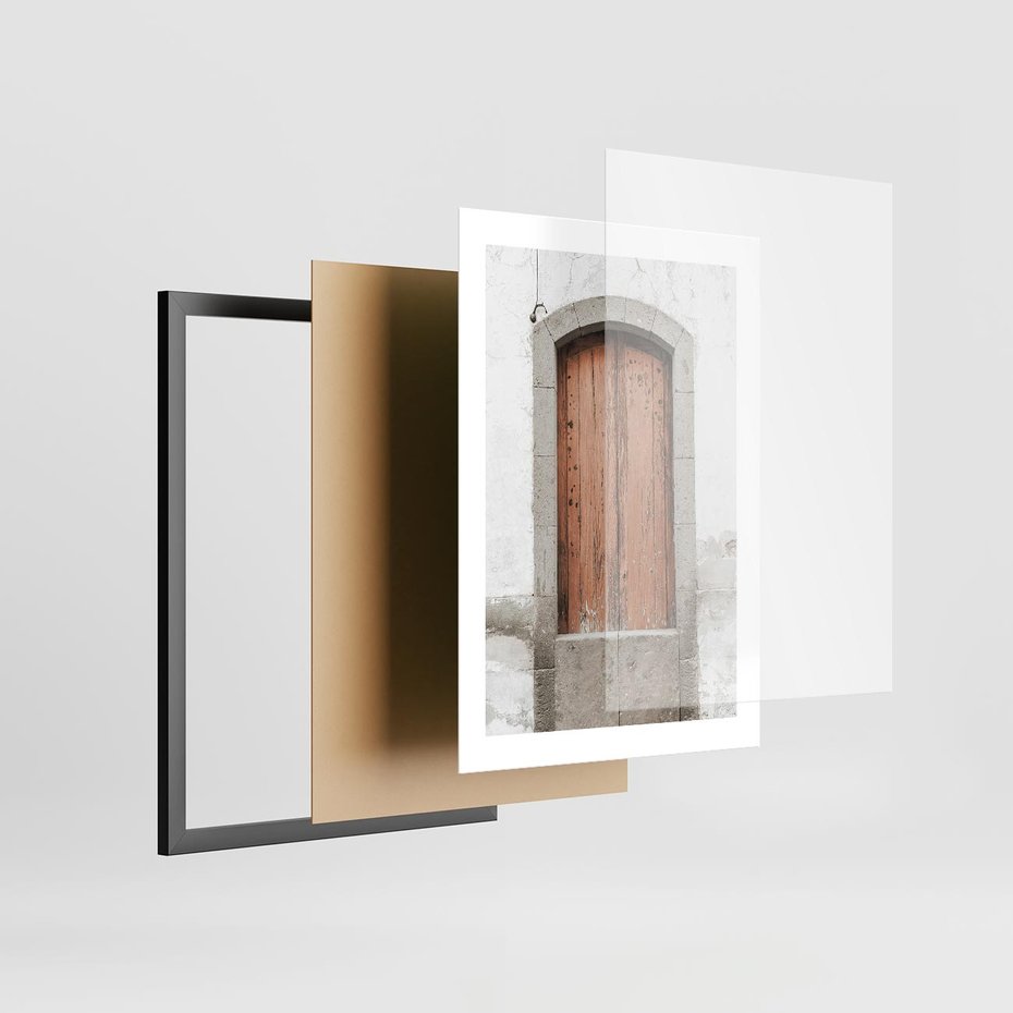 Plakat w ramie 30x40 - Śródziemnomorskie Drzwi Czasu - fotografia starych drzwi, śródziemnomorska architektura - rama czarna