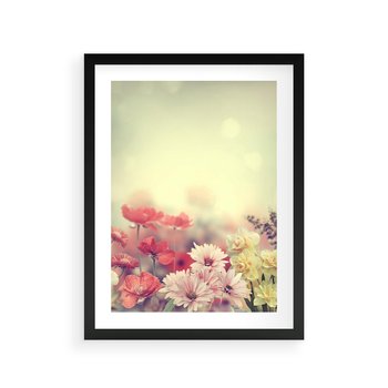 Plakat w ramie 40x50 - Delikatne kwiaty pastelowe - kwiaty, pastelowe - rama czarna