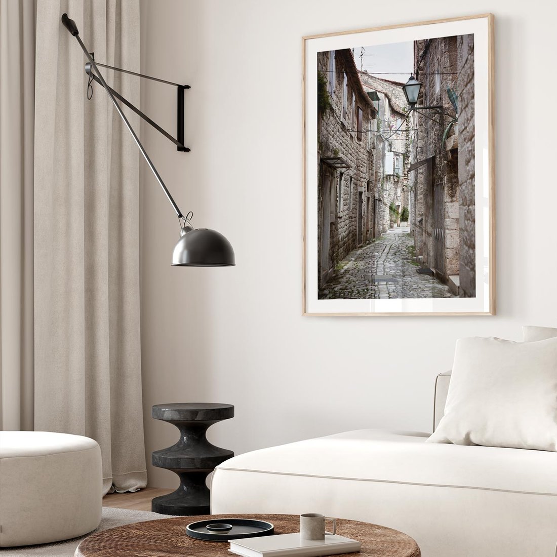 Plakat w ramie 50x70 - Malownicza uliczka we Włoszech - uliczka, Włoch - rama drewno