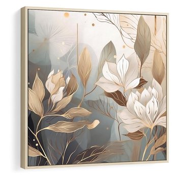 Obraz w ramie 80x80 - Ekspresjonistyczny deszcz uczuć - grafika, złote kwiaty - rama drewno