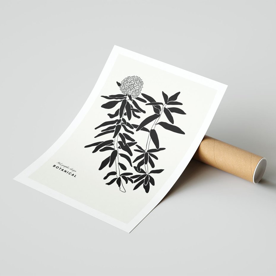 Plakat bez ramy 21x30 - Szept kwiatowej wyobraźni - czarno biała grafika, roślinność