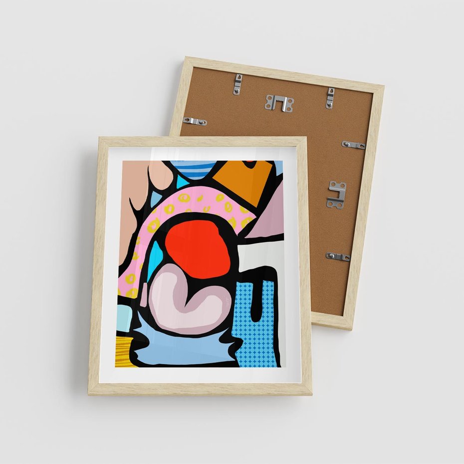 Plakat w ramie 40x50 - Czarny Komiks - abstrakcyjne formy, komiksowy styl - rama drewno