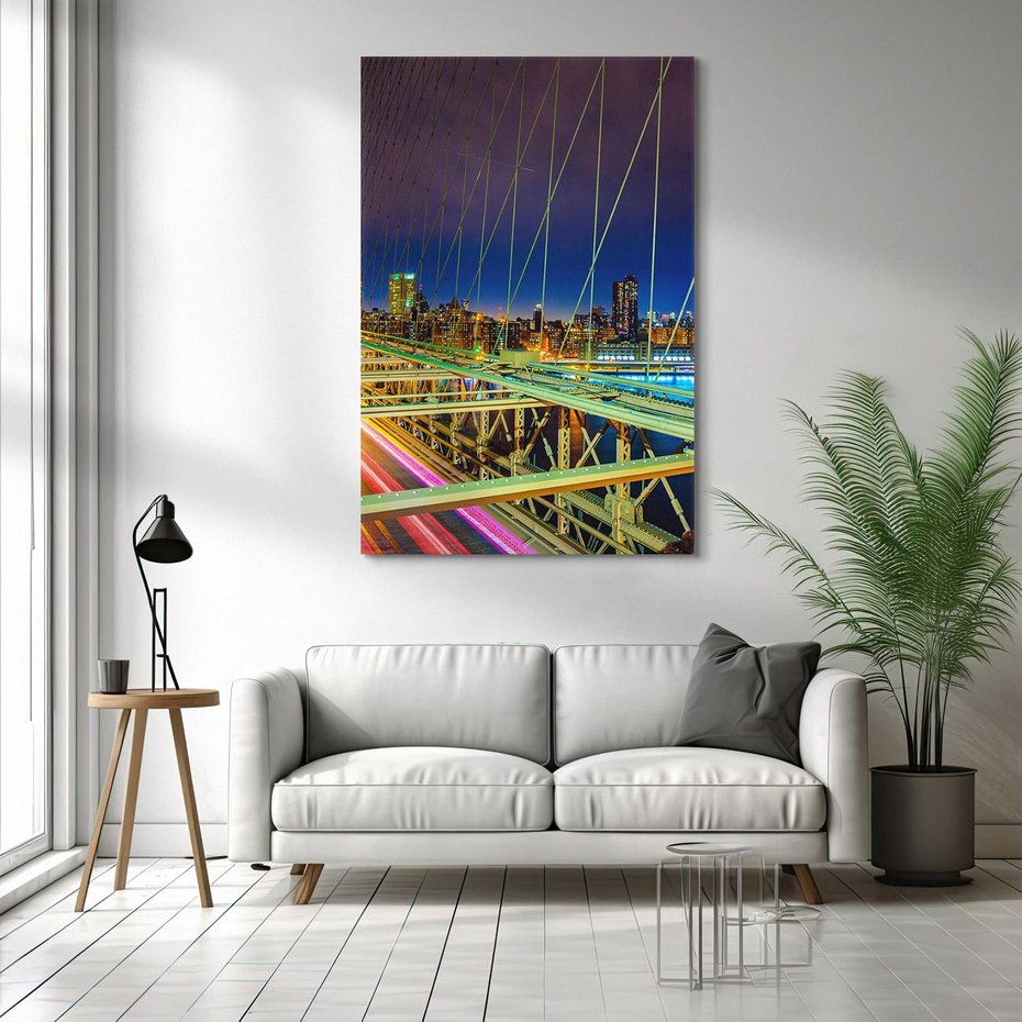 Obraz na płótnie 50x70 - Most w USA - Światła i samochody - most, USA