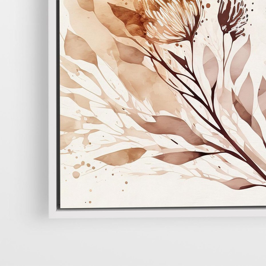Obraz w ramie 80x80 - Nostalgiczne tańce pędzla - akwarelowe kwiaty, gałęzie - rama biała