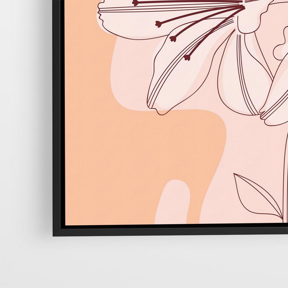 Obraz w ramie 50x50 - Kwiatowa Harmonia - minimalistyczny plakat, pudrowe kwiaty - rama czarna