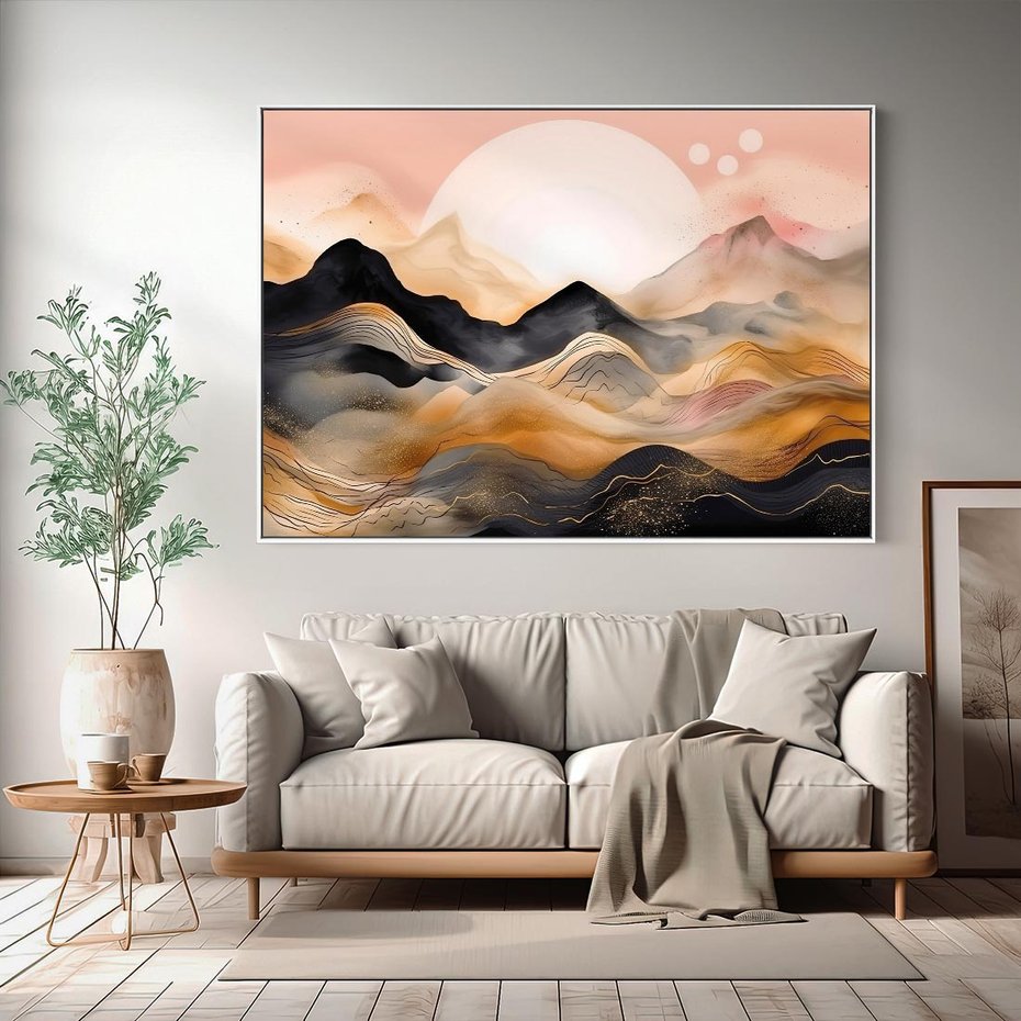 Obraz w ramie 70x50 - Grafika Zachodu - nowoczesna grafika, odcienie pastelowe - rama biała