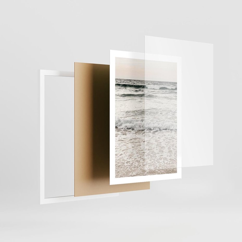 Plakat w ramie 50x70 - Szarość Morza - morze, fale - rama biała