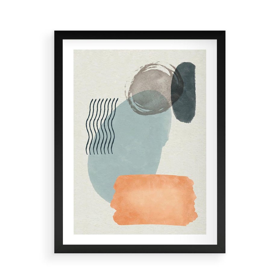 Plakat w ramie 50x70 - Kształtujące Plamy - geometryczne elementy, stonowane ziemiste kolory - rama czarna