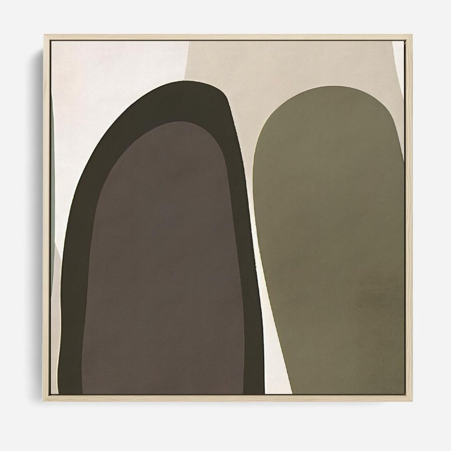 Obraz w ramie 50x50 - Fale w Zieleni - abstrakcyjne kształty, zgaszona zieleń - rama drewno