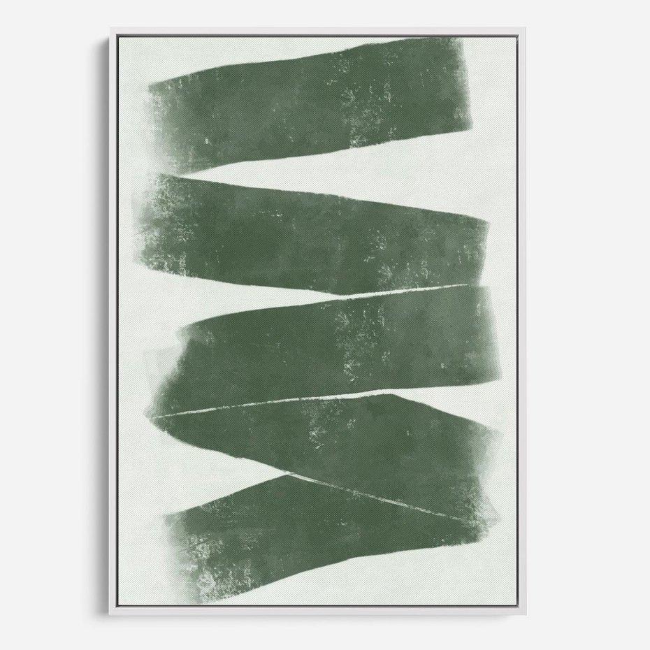 Obraz w ramie 50x70 - Zielone Refleksje - abstrakcja, zgaszony zielony kolor - rama biała