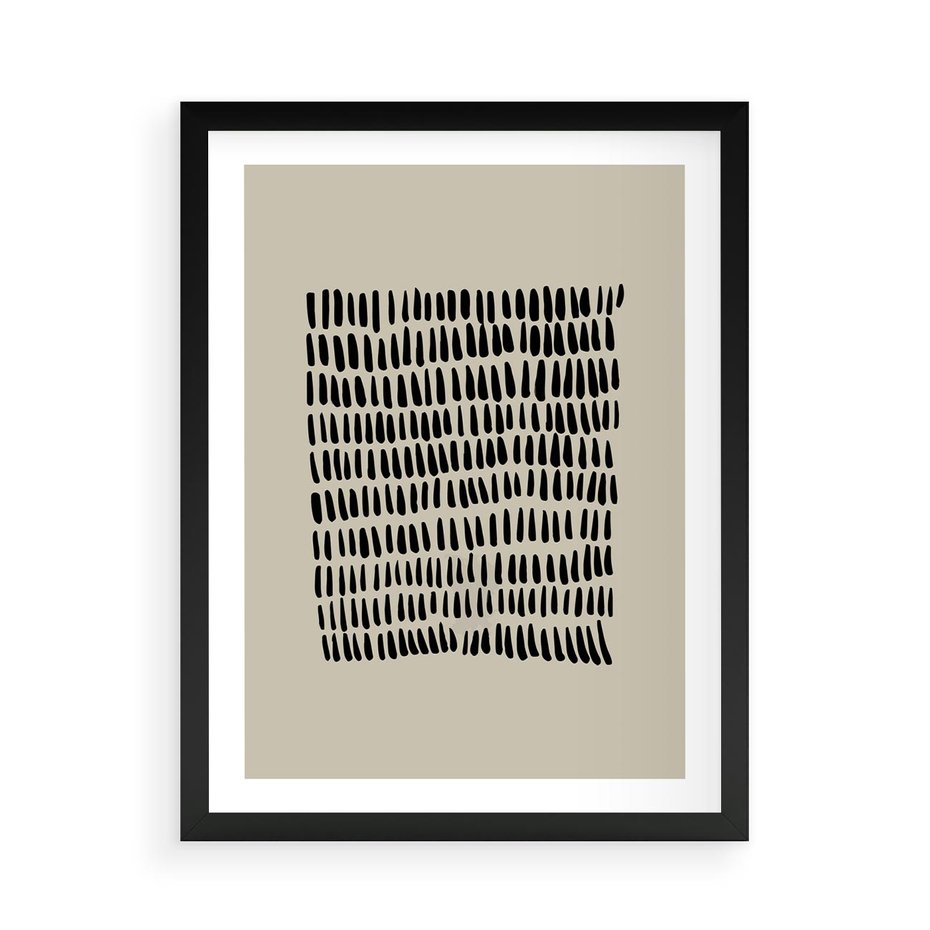 Plakat w ramie 50x70 - Energetyczne Pulsacje Nowości - boho plakat, czarne kropki kreski - rama czarna
