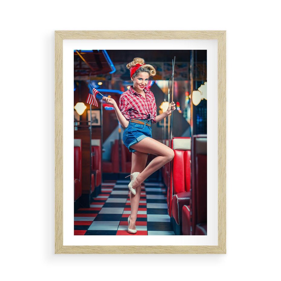 Plakat w ramie 50x70 - Czas Wstecz - retro, restauracja - rama drewno